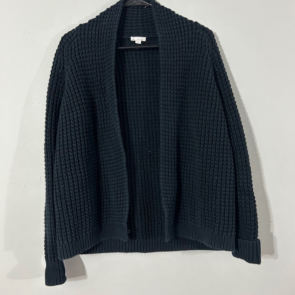 GAP Black Waffle Knit Shawl Collar Cardigan Sweater XS S